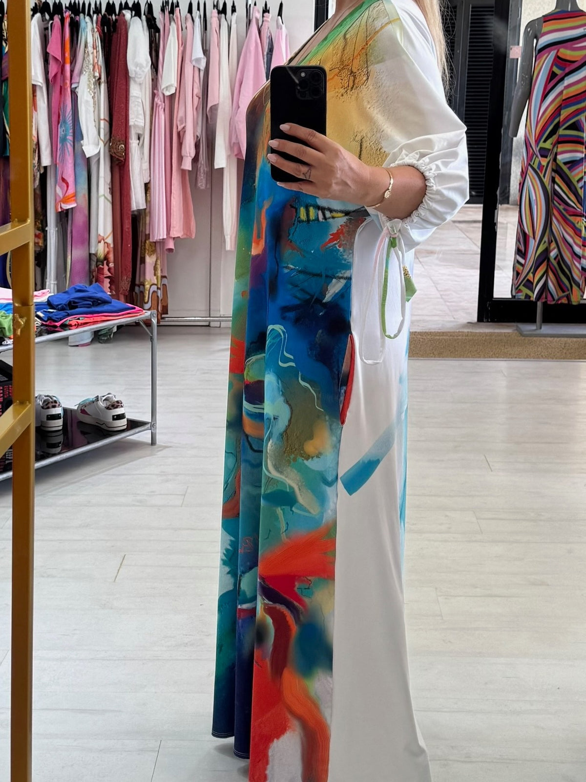 Vestido Longo Estampado Arte