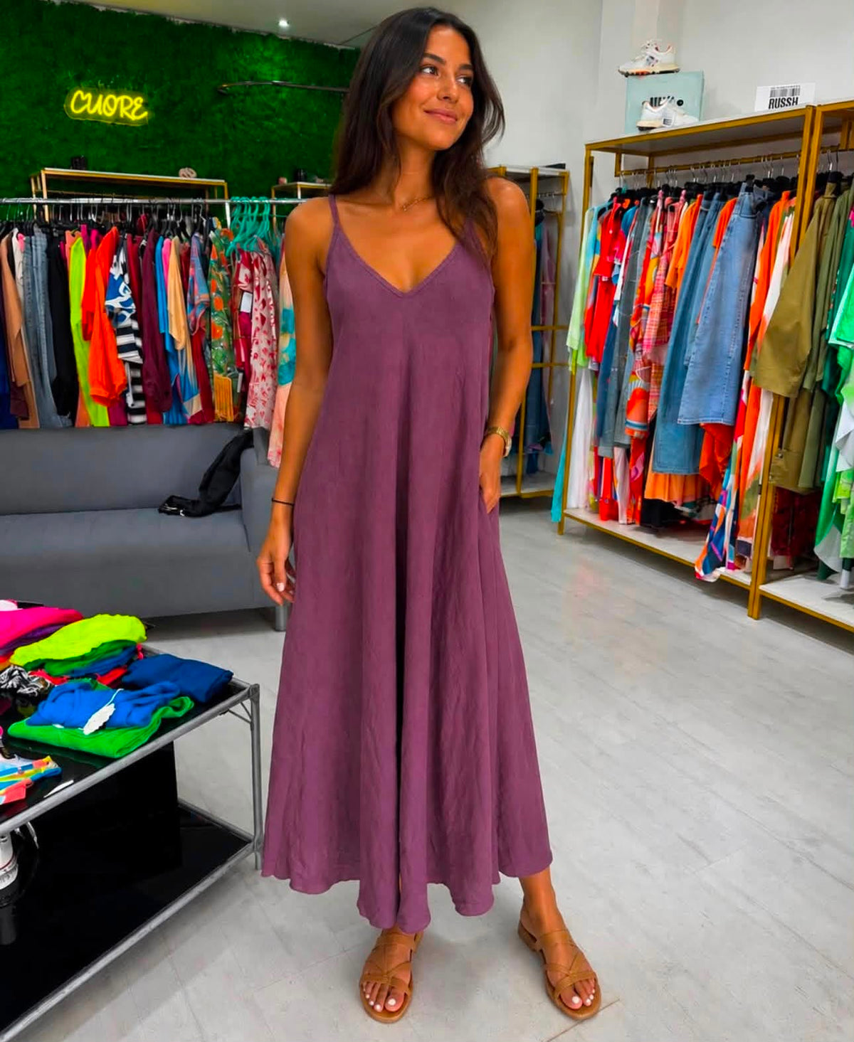 Vestido alças 100% linho Cuore