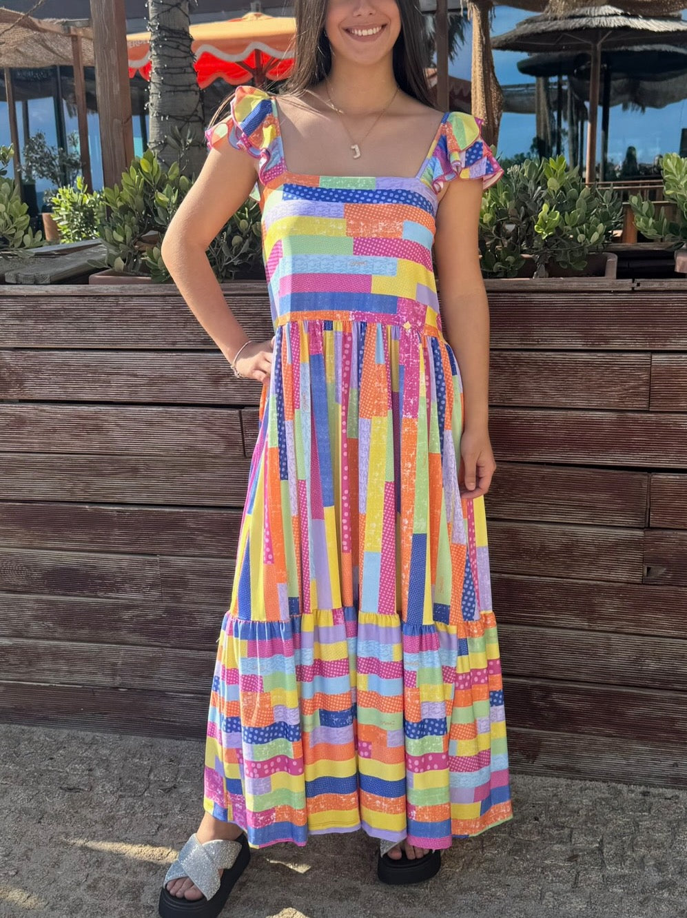 Vestido Comprido Colorido com Alças