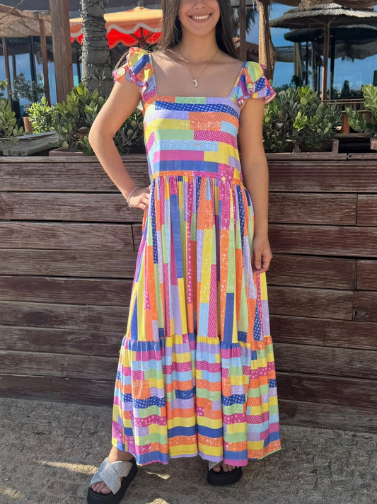 Vestido Comprido Colorido com Alças