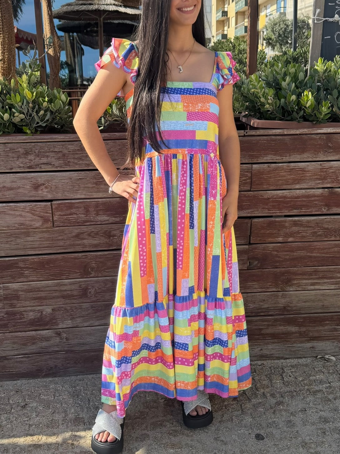 Vestido Comprido Colorido com Alças