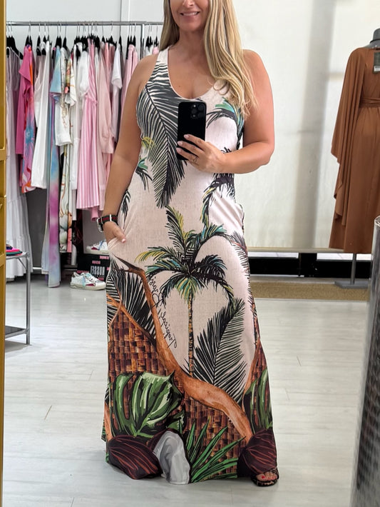 Vestido Longo Tropical Areia