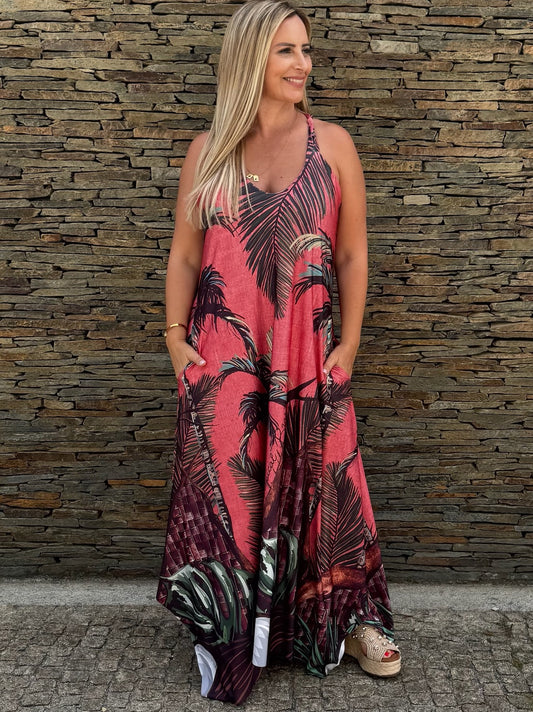 Vestido Longo Tropical Rosa