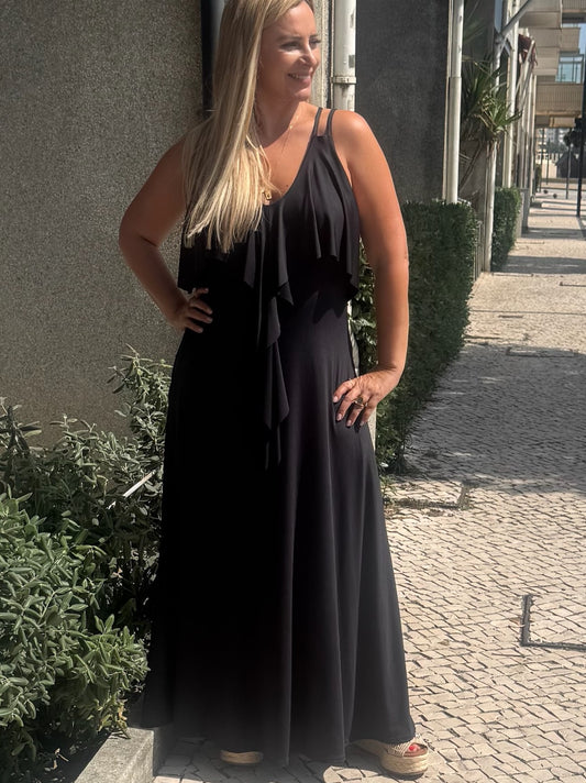 Vestido Longo Preto com Alças Finas