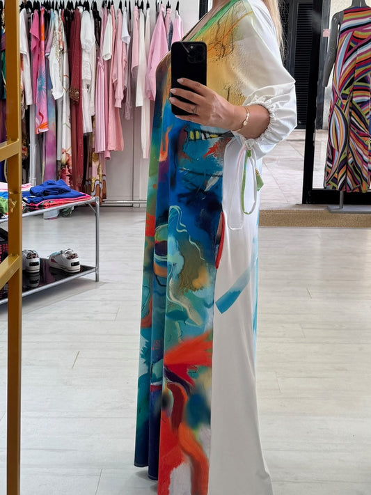 Vestido Longo Estampado Arte