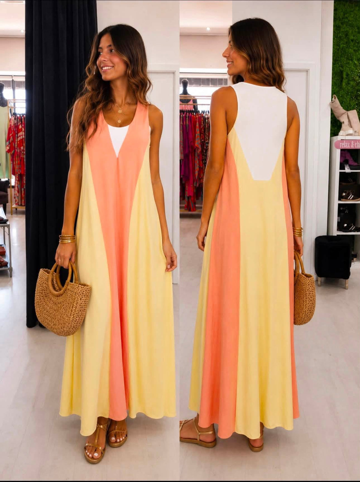 Vestido amarelo e rosa Tropical Brasil