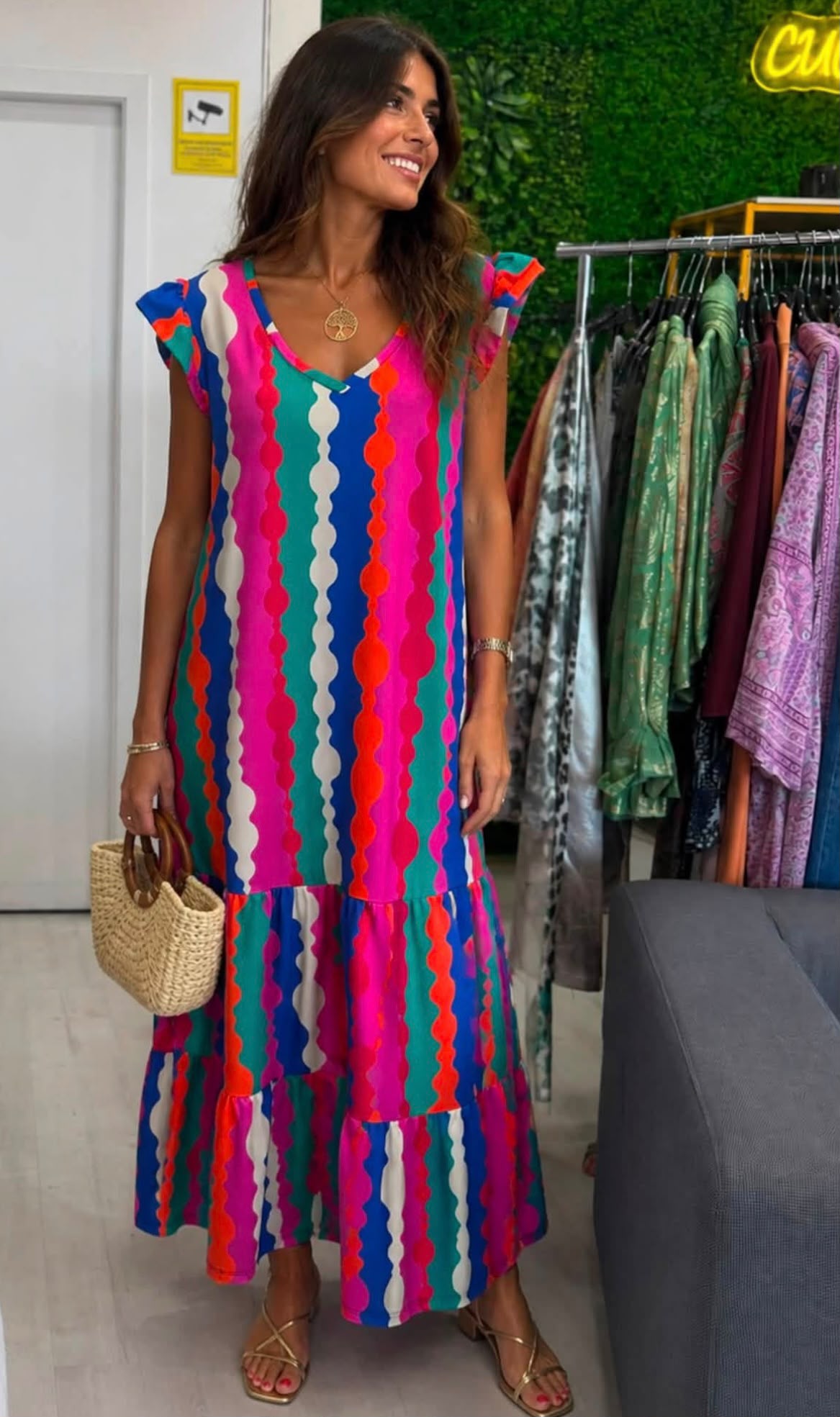 Vestido Ondas com folhos na manga MYSTYLE