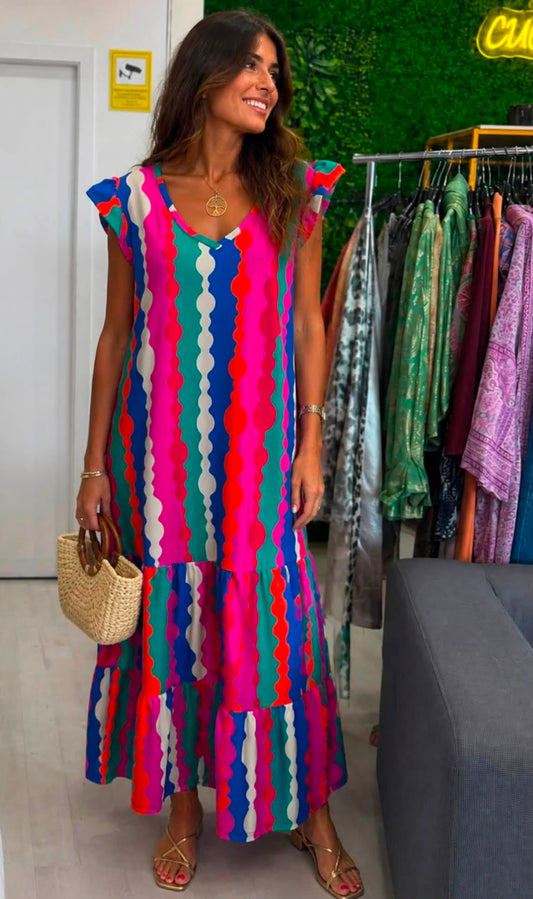Vestido Ondas com folhos na manga MYSTYLE
