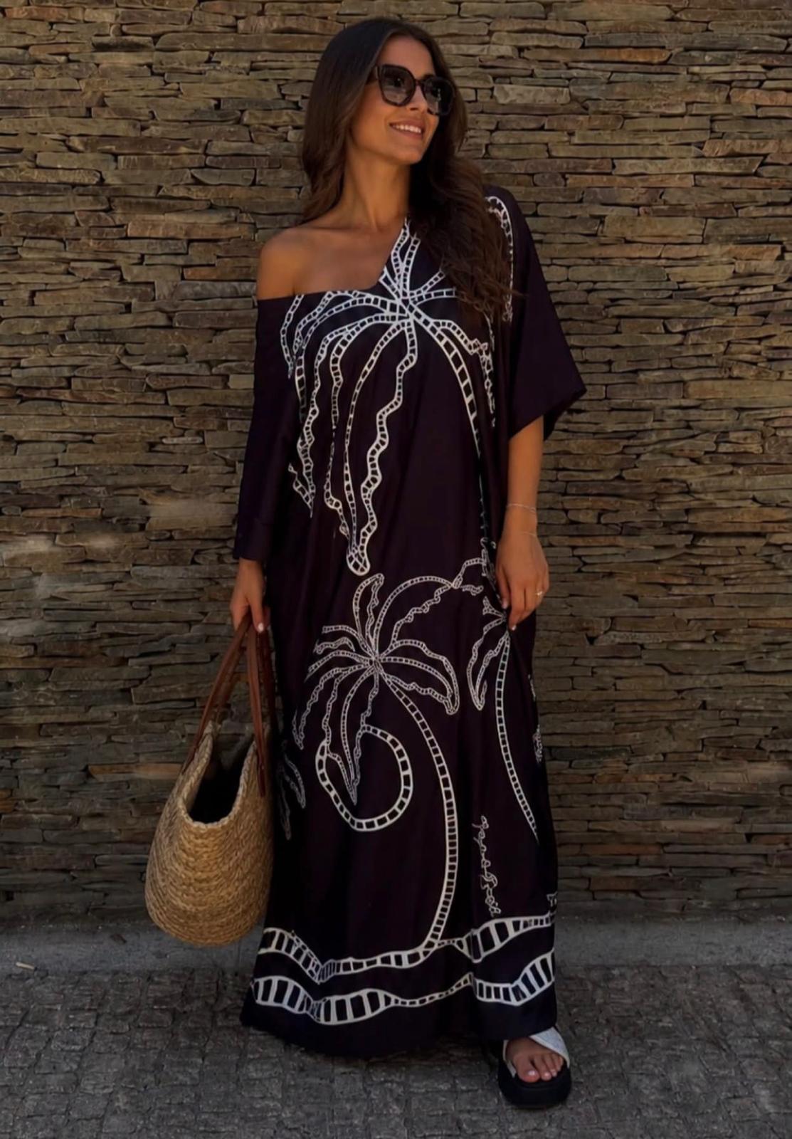 Vestido Preto Palmeiras Tropical Brasil