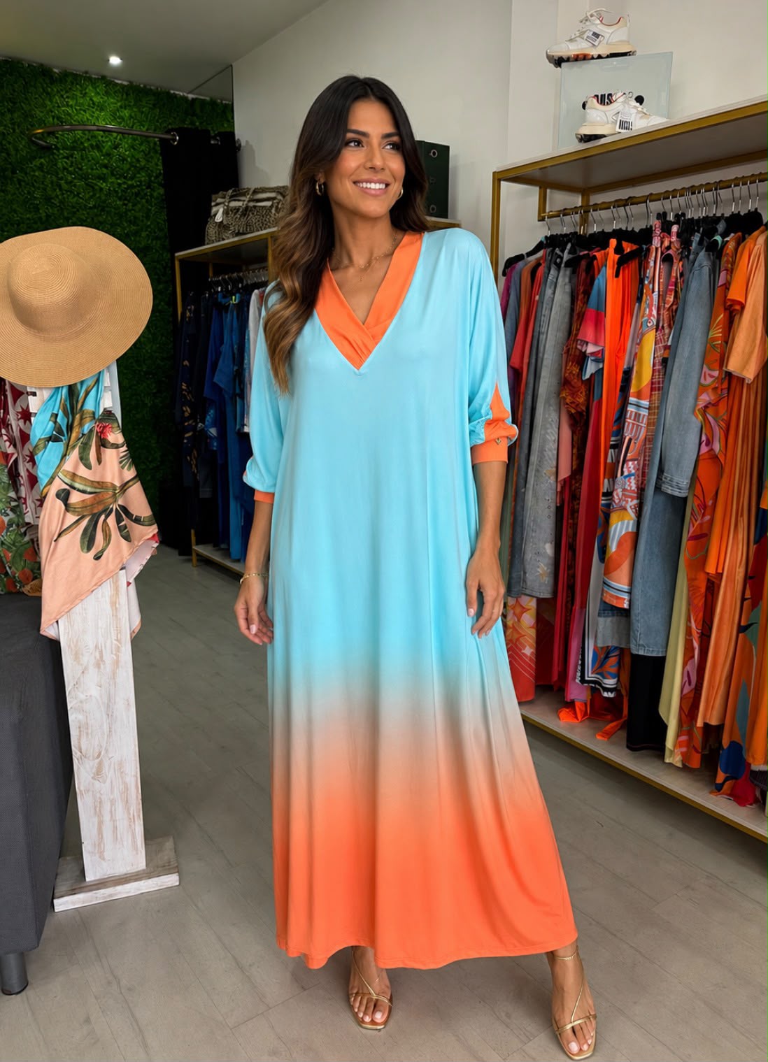 Vestido Azul e Laranja Stella Fit