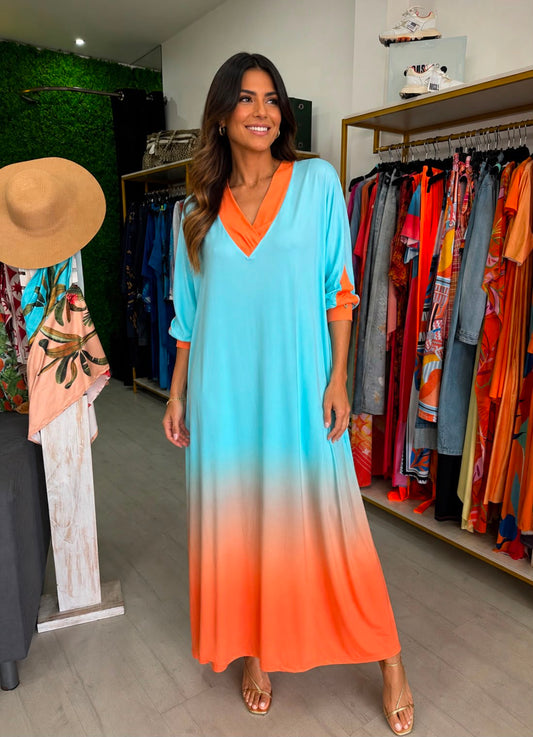 Vestido Azul e Laranja Stella Fit