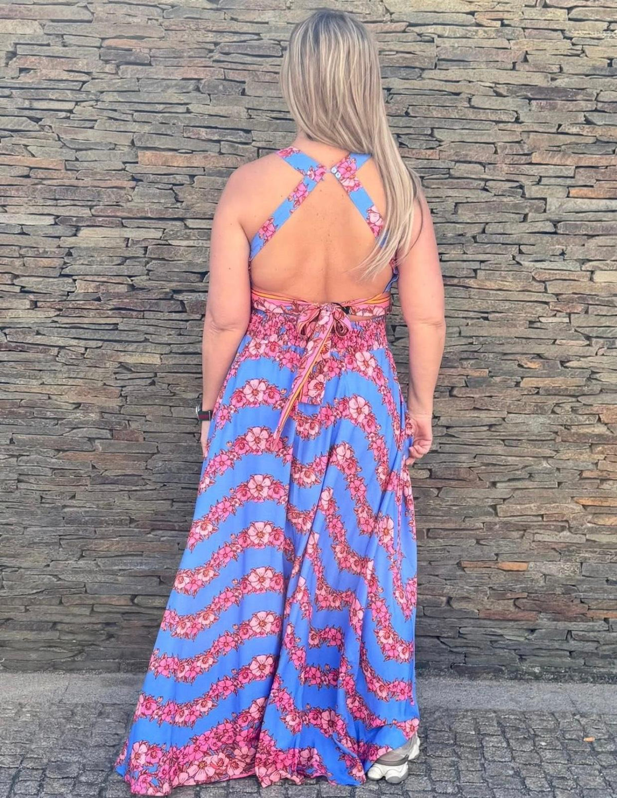 Vestido Azul com flores Cuore