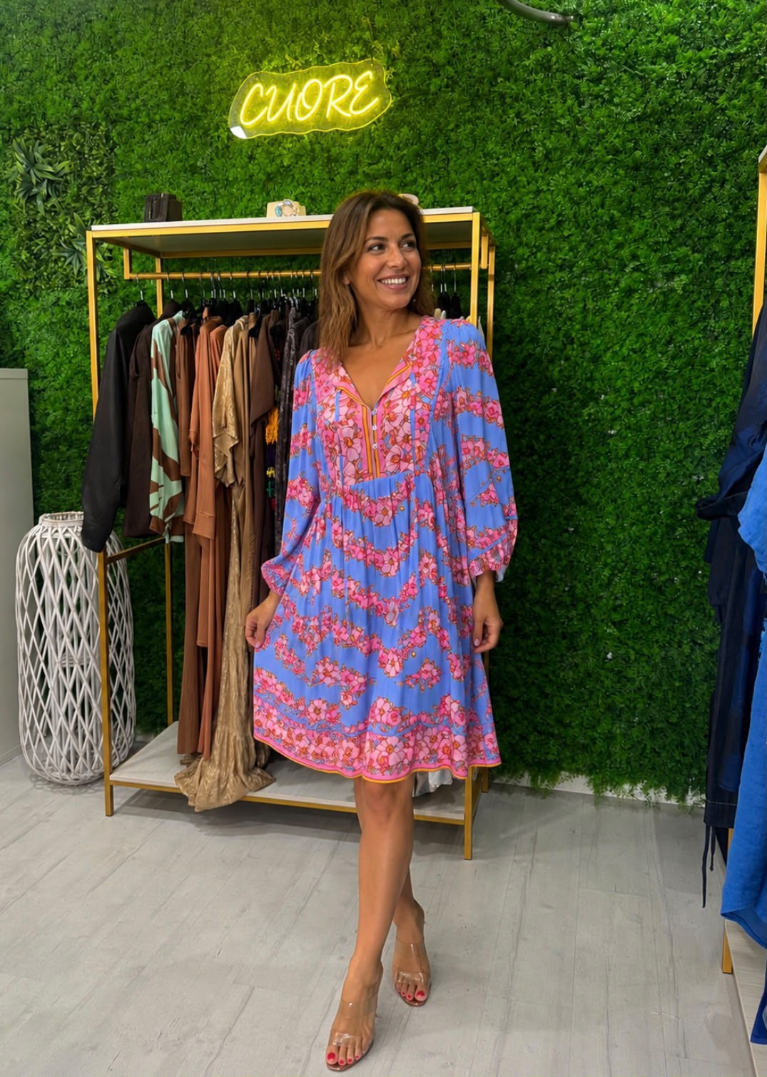 Vestido Azul com flores Cuore