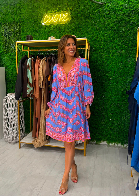 Vestido Azul com flores Cuore