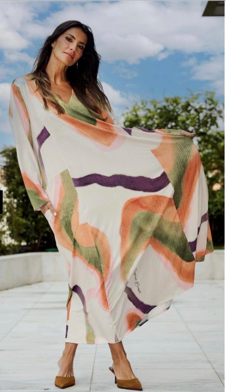 Vestido Verde e laranja Tropical Brasil