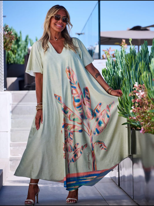 Vestido verde pastel longo Tropical Brasil