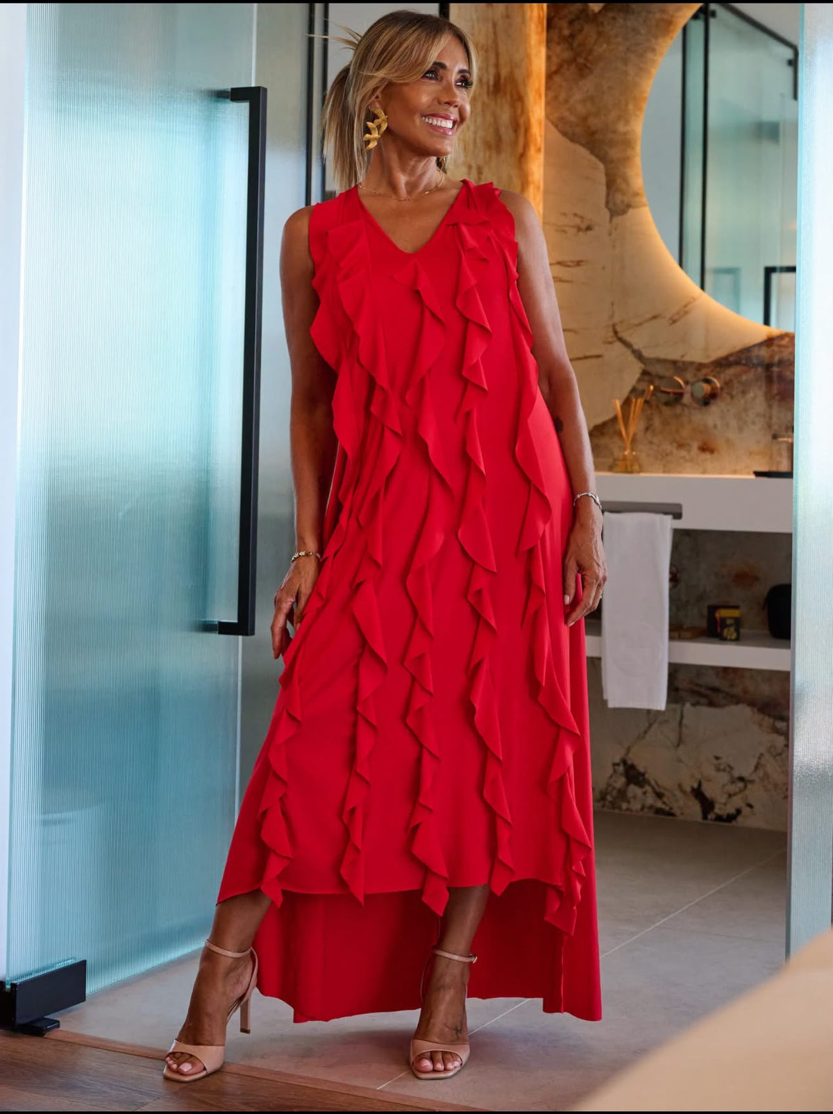 Vestido com folhos Tropical Brasil