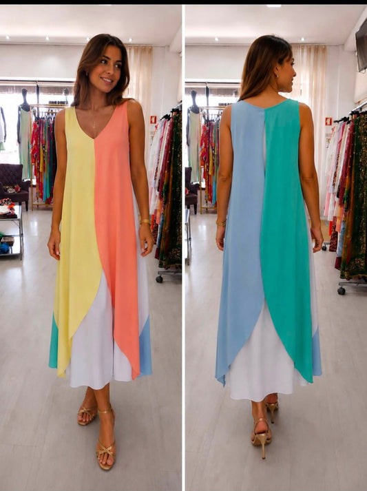 Vestido branco com sobreposição colorida Tropical Brasil